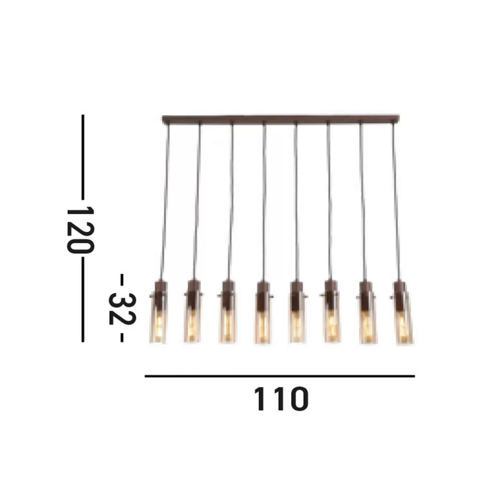 Hängeleuchte Sweden II, achtflammig, lang, Stahl, Glas, E27 günstig online kaufen