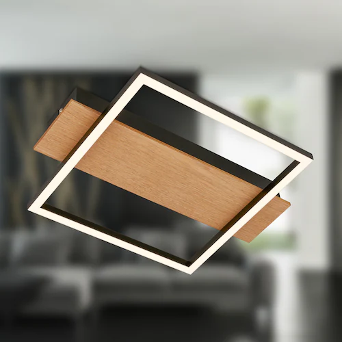 LED-Deckenleuchte Kada, Ø 30 cm, Holz, Metall, schwarz günstig online kaufen