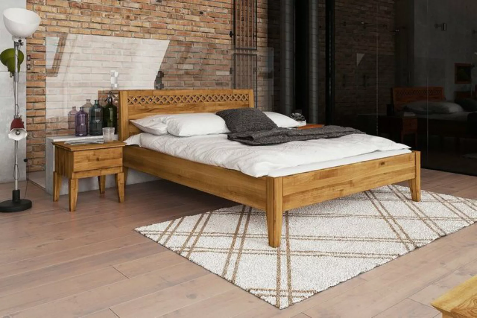 Natur24 Einzelbett Bett Sydo 3 Sonderlänge 140x220 Wildeiche Holzkopfteil u günstig online kaufen