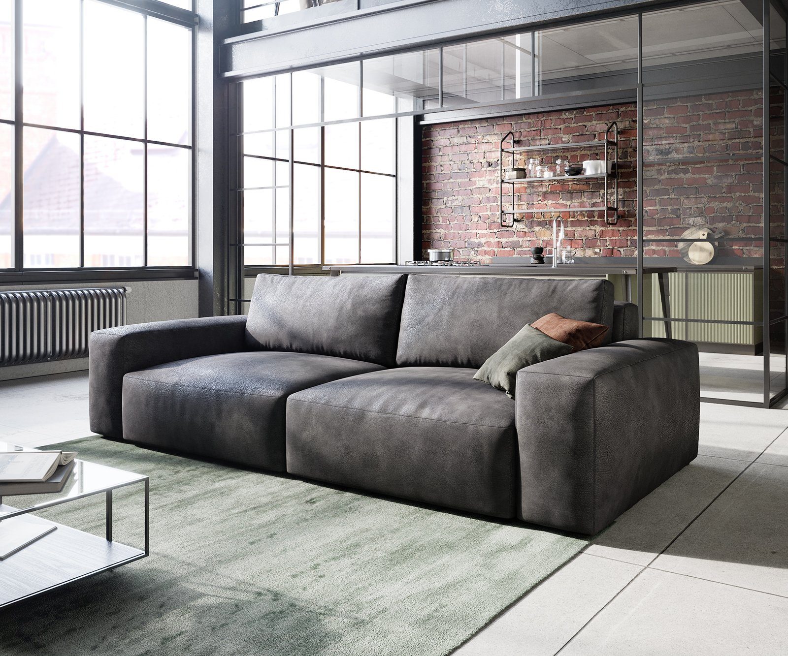 DELIFE Big-Sofa Lanzo, L Lederimitat Vintage günstig online kaufen
