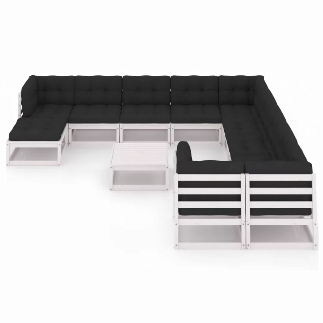 12-tlg. Garten-lounge-set Mit Kissen Weiß Kiefer Massivholz günstig online kaufen