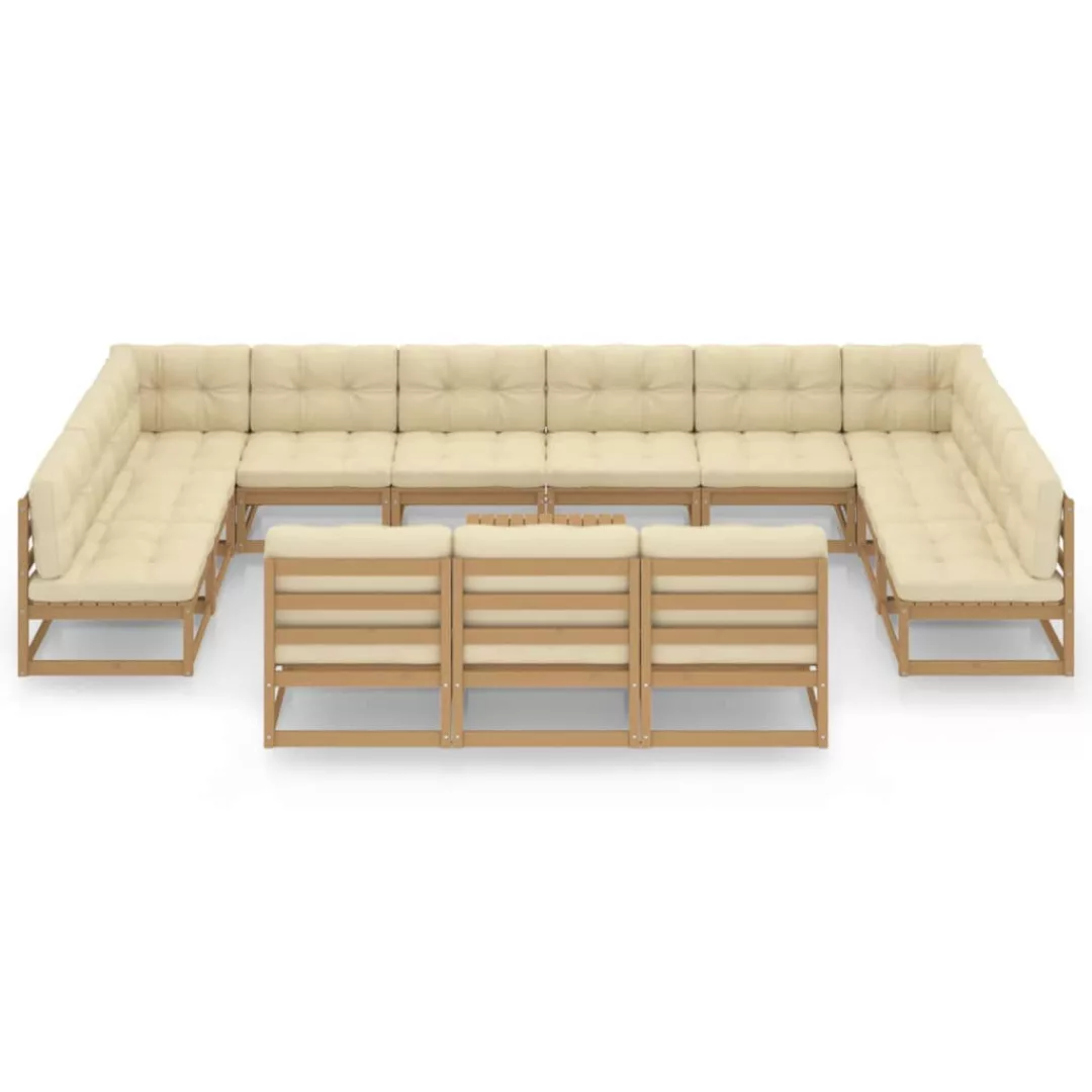 14-tlg. Garten-lounge-set Kissen Honigbraun Kiefer Massivholz günstig online kaufen