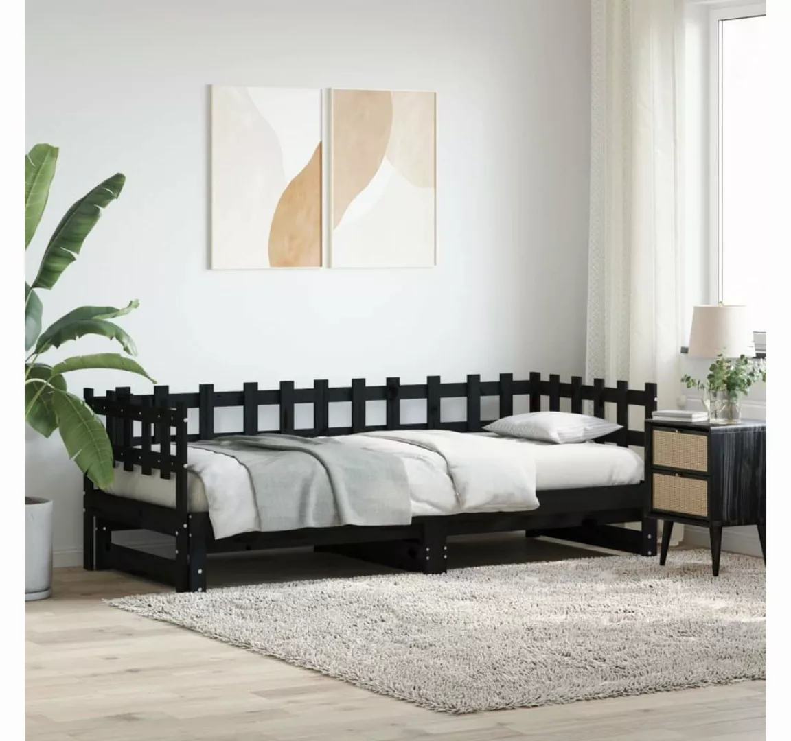 furnicato Bett Tagesbett Ausziehbar Schwarz 2x(90x200) cm Massivholz Kiefer günstig online kaufen