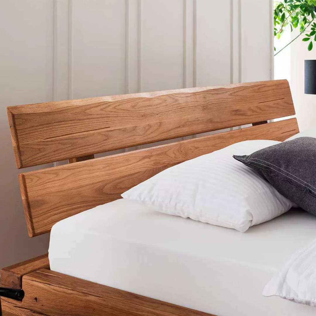 Balkenbett aus Wildeiche Massivholz 42 cm Einstiegshöhe günstig online kaufen