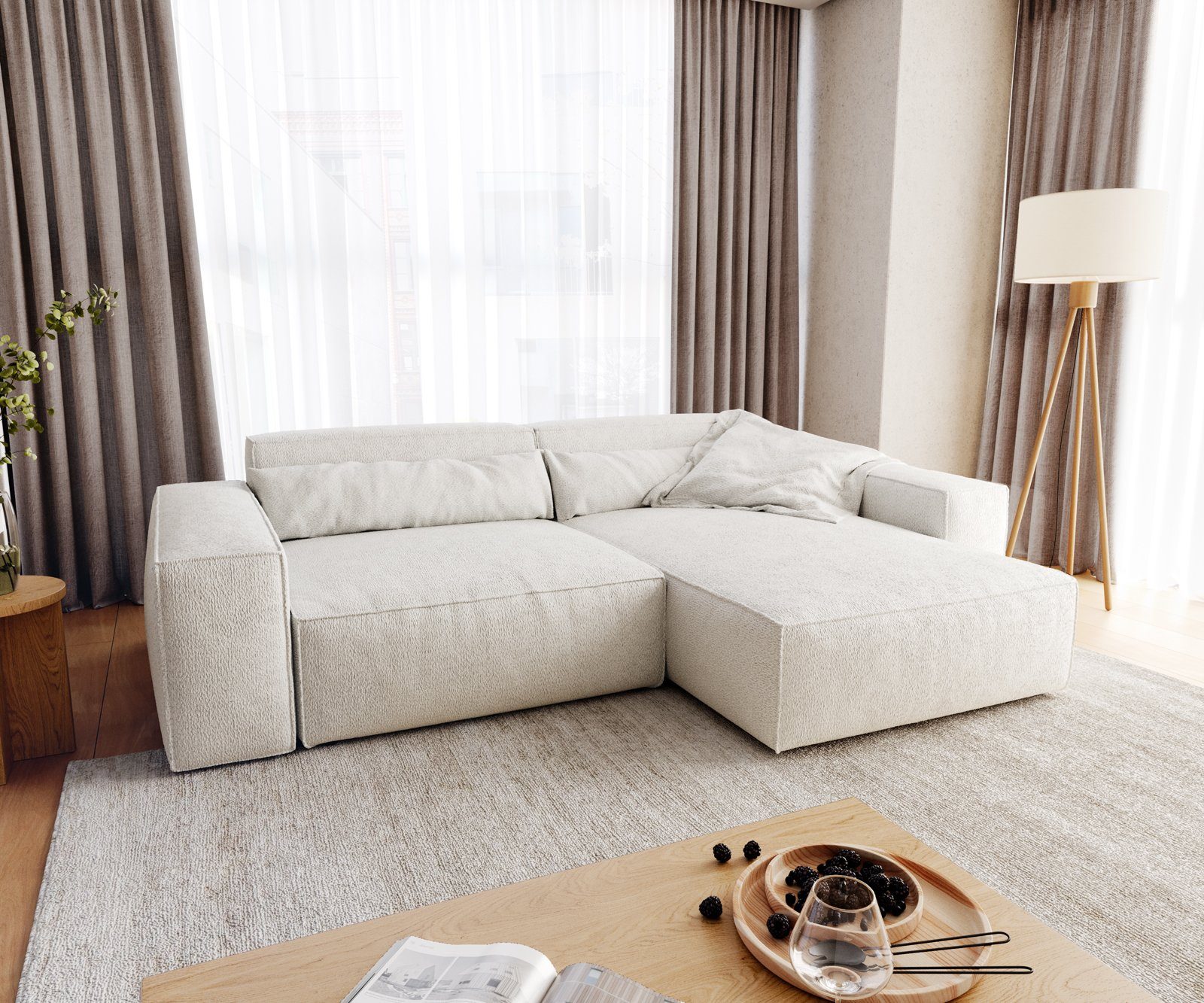 DELIFE Ecksofa Sirpio, XL Bouclé Creme-Weiß günstig online kaufen