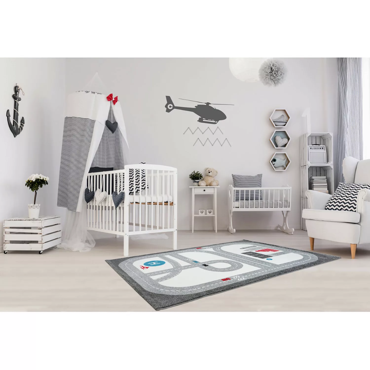 home24 Happy Rugs Kinderteppich Playtime Grau/Creme Kunstfaser 120x180 cm ( günstig online kaufen