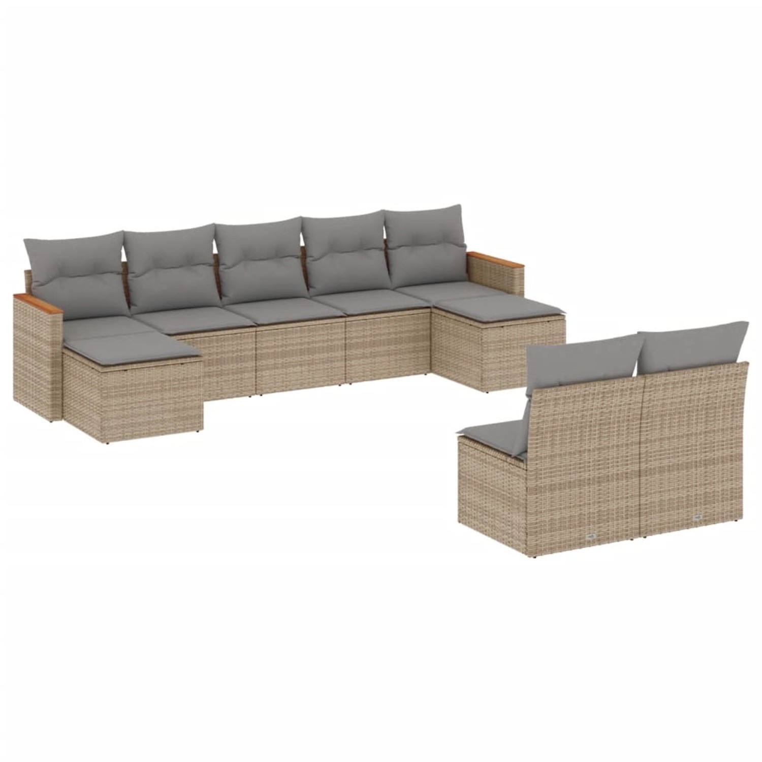 vidaXL 9-Tlg Garten-Sofagarnitur mit Kissen Beige Poly Rattan 3258776 günstig online kaufen