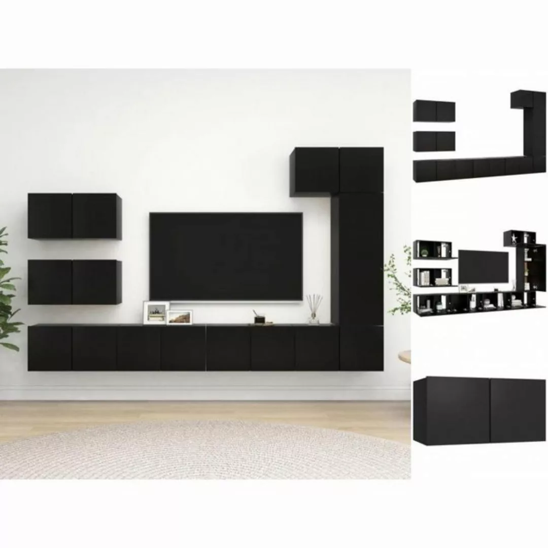 vidaXL Kleiderschrank 8-tlg TV-Schrank-Set Schwarz Spanplatte günstig online kaufen