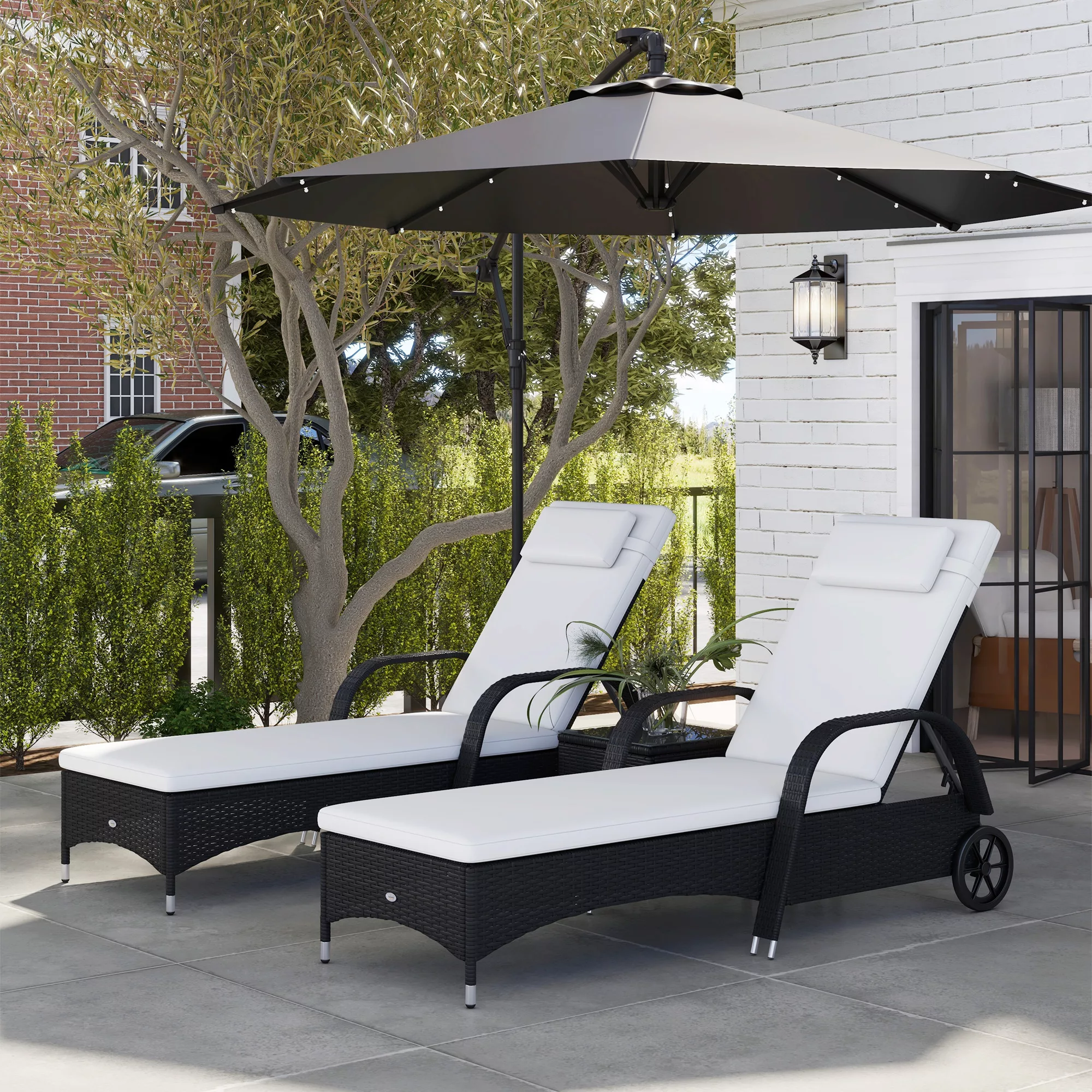 Outsunny Sonnenliege Gartenliege Tisch 3er-Set Gartenmöbel, Polyrattan+Meta günstig online kaufen