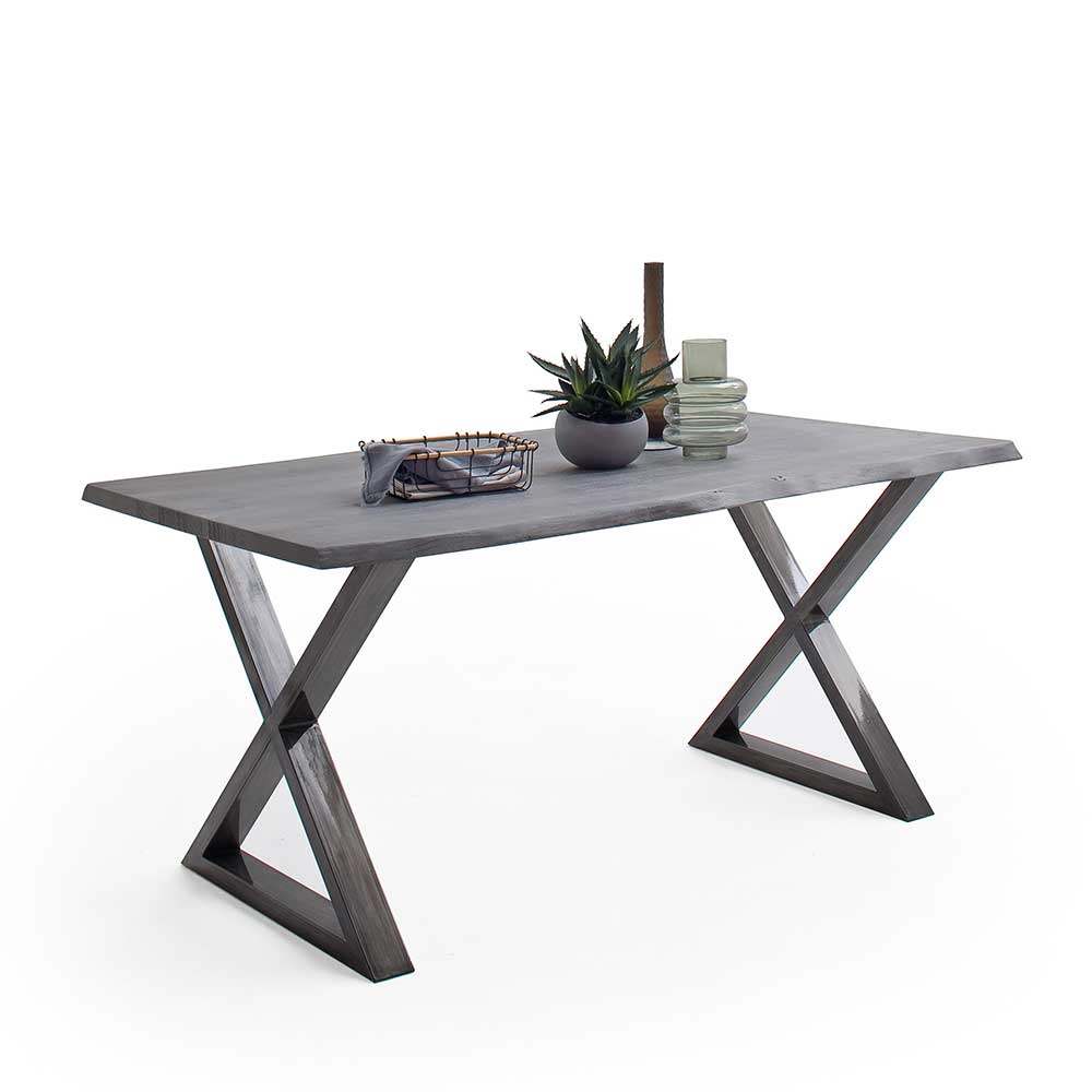 Holztisch Esstisch mit X Gestell und natürlicher Baumkante günstig online kaufen