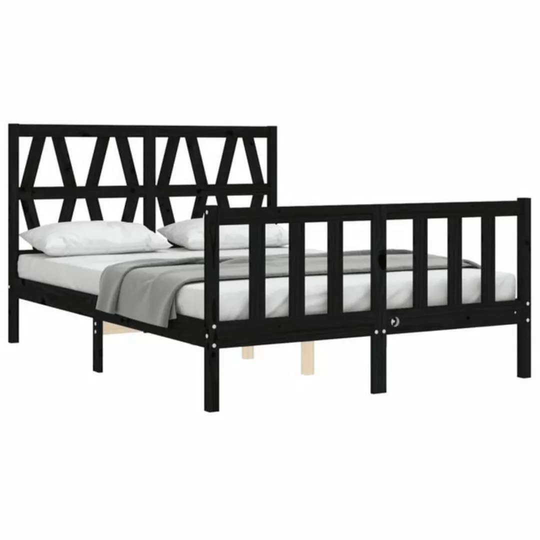 furnicato Bettgestell Massivholzbett mit Kopfteil Schwarz 140x190 cm (1-tlg günstig online kaufen