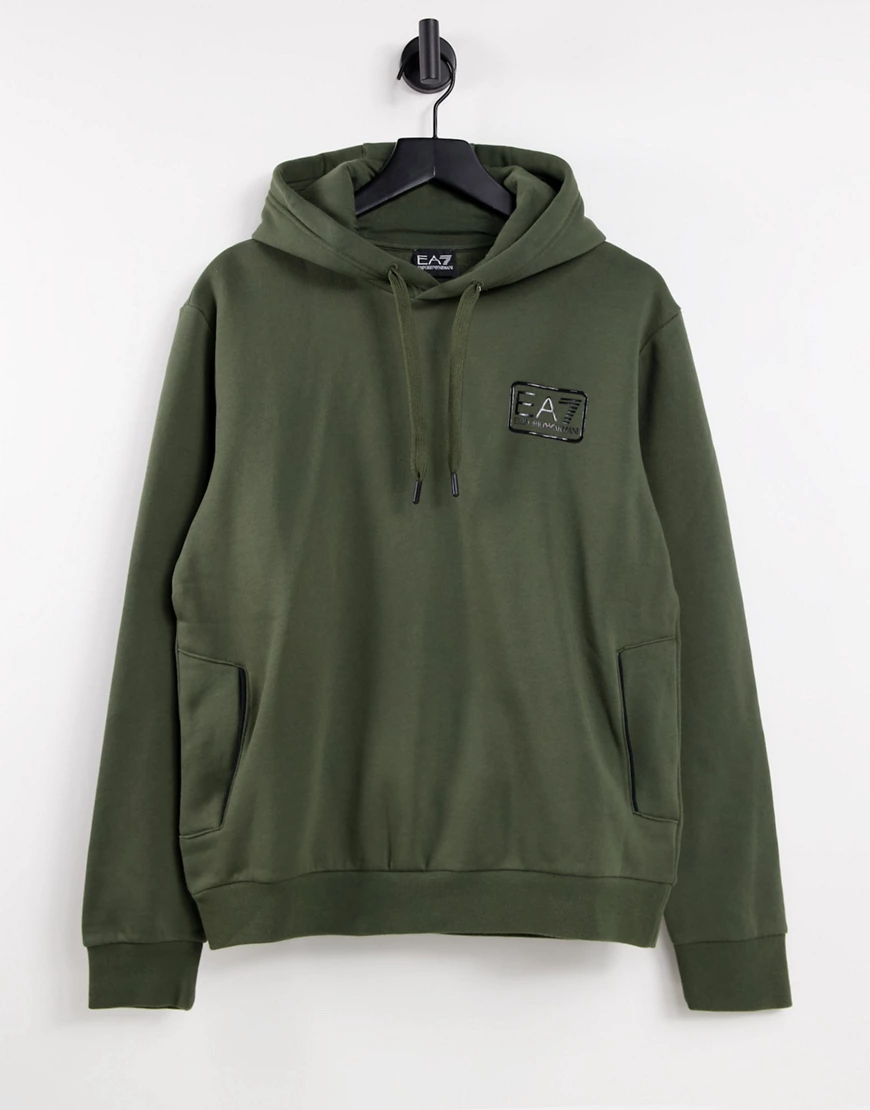 Armani – EA7 Train Core ID – Fleece-Kapuzenpullover zum Überziehen in Khaki günstig online kaufen