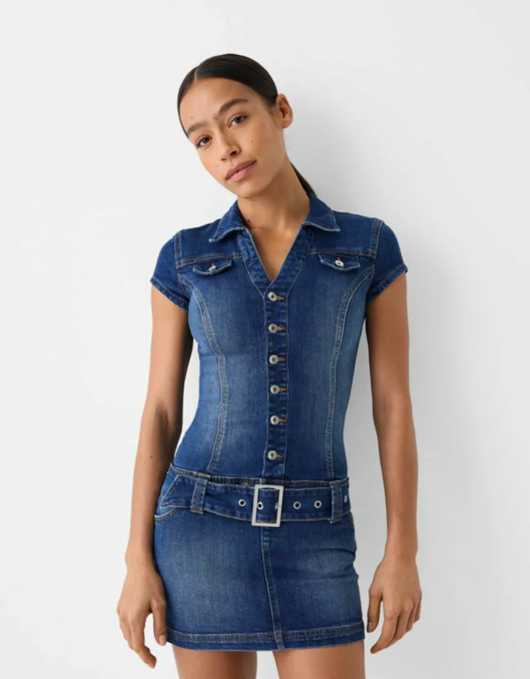 Bershka Minijeanskleid Damen M Ausgewaschenes Blau günstig online kaufen