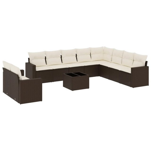 vidaXL Sofaelement 11-tlg. Garten-Sofagarnitur mit Kissen Braun Poly Rattan günstig online kaufen