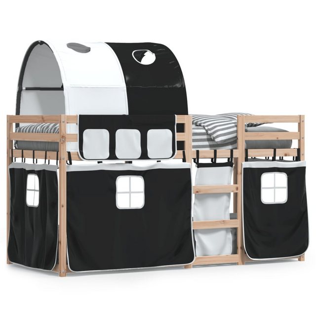 vidaXL Bett Etagenbett mit Vorhängen Weiß & Schwarz 90x190 cm Kiefernholz günstig online kaufen