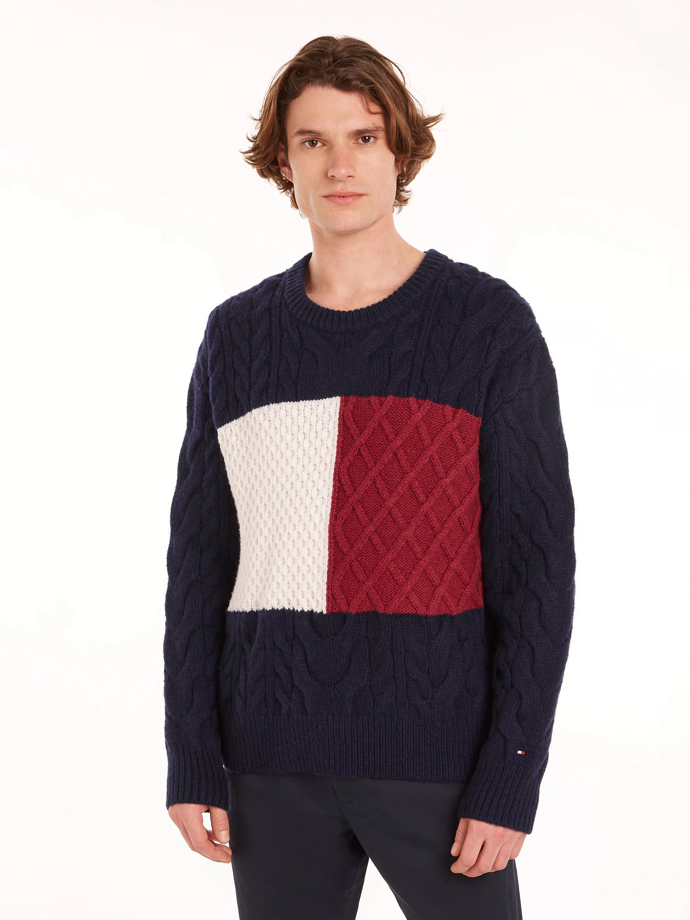 Tommy Hilfiger Rundhalspullover "CABLE FLAG SWEATER", mit Colorblocking-Des günstig online kaufen