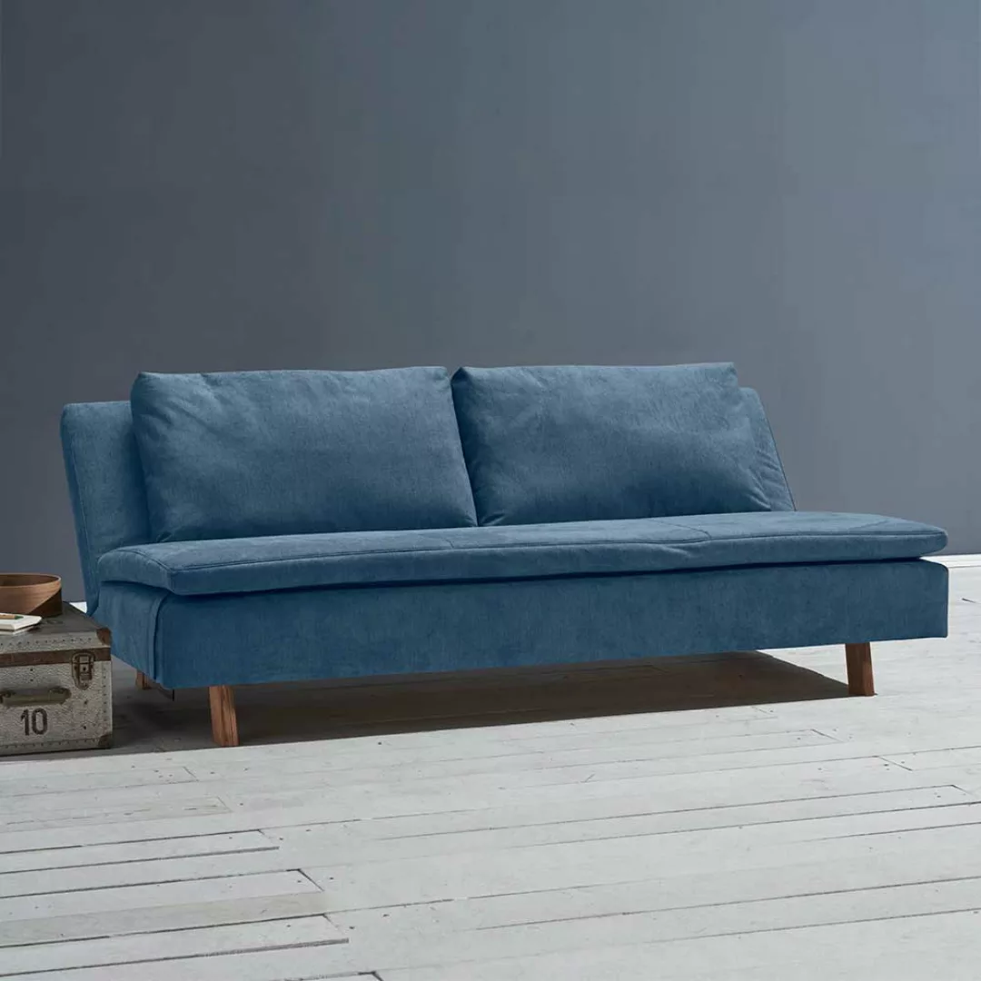 Funktions Sofa blau mit Rücken Klappmechanik 205 cm breit günstig online kaufen