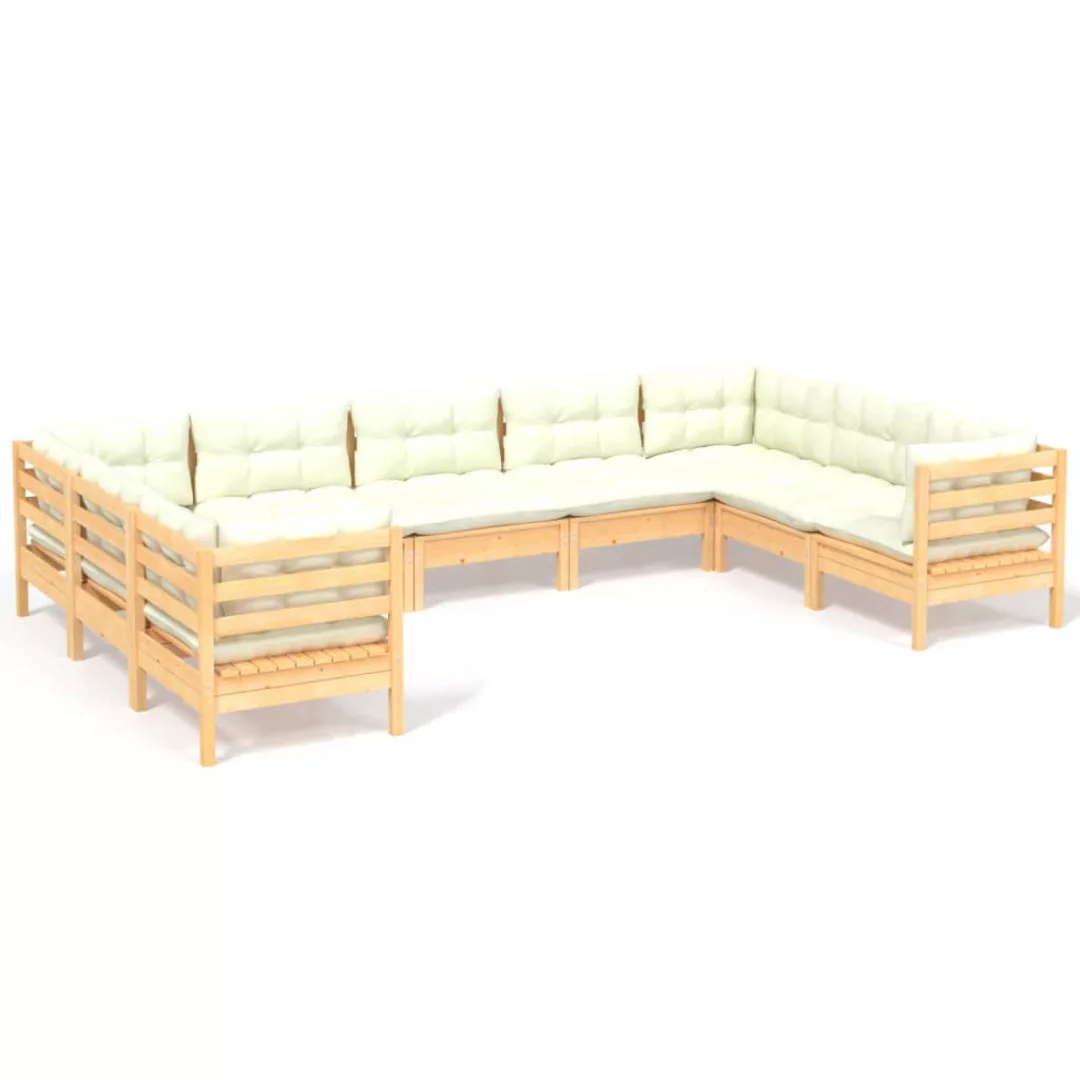 9-tlg. Garten-lounge-set Mit Creme Kissen Kiefernholz günstig online kaufen