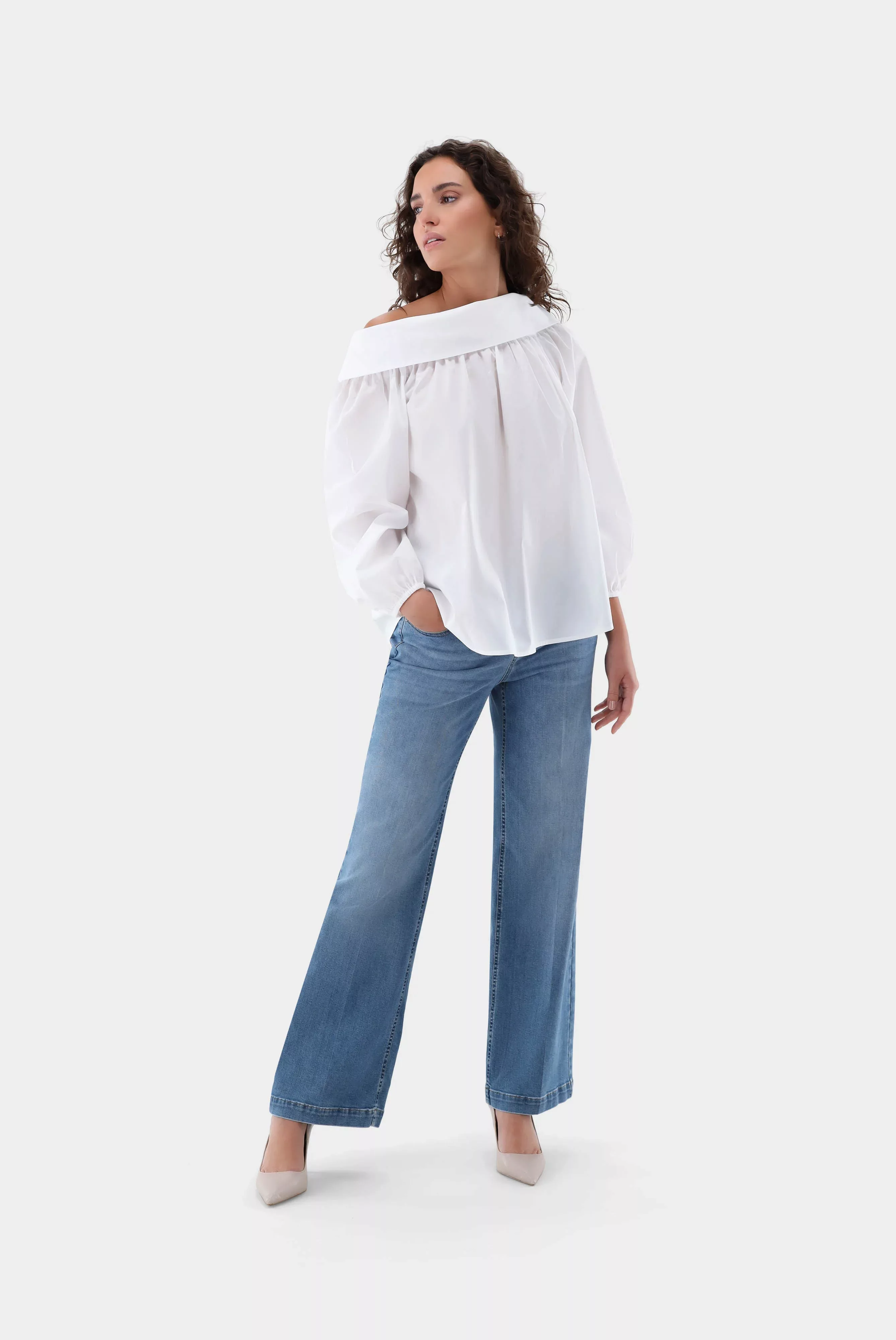 Einschultrige Bluse aus Baumwoll Batiste günstig online kaufen