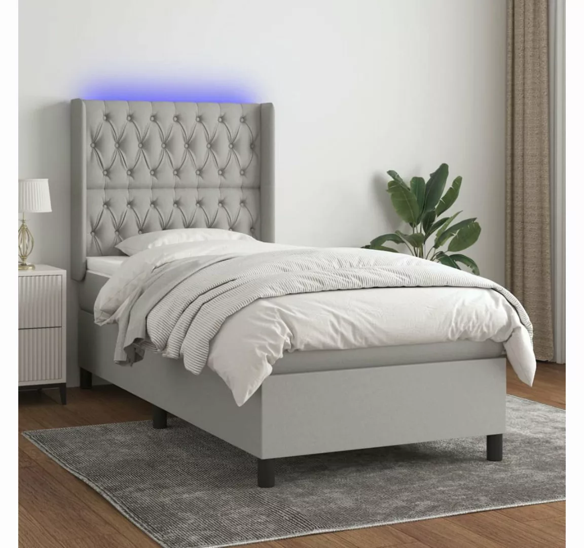 vidaXL Boxspringbett Boxspringbett mit Matratze und LED Stoff (80 x 200 cm, günstig online kaufen