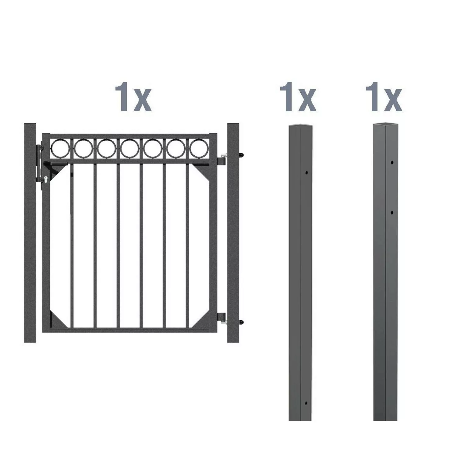 Metallzaun Einzeltor-Set Circle Anthrazit z. Einbetonieren 120 cm x 96 cm günstig online kaufen