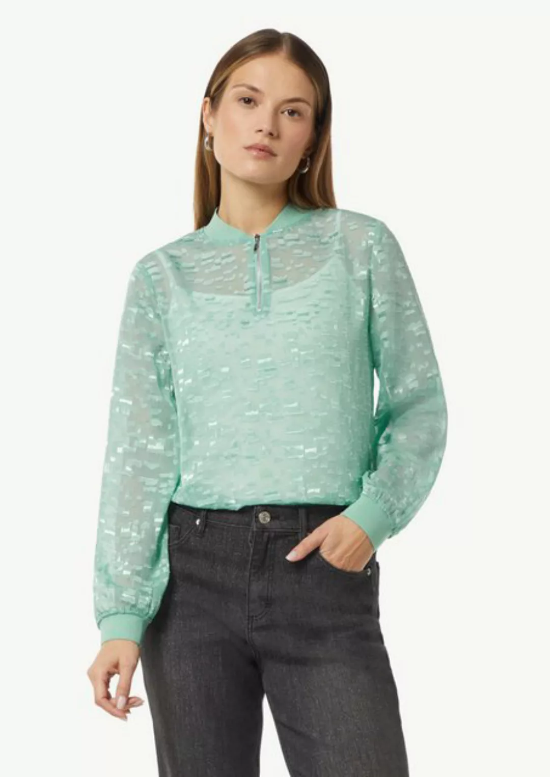 comma casual identity Langarmbluse Transparente Jacquard-Bluse mit Zip-Auss günstig online kaufen