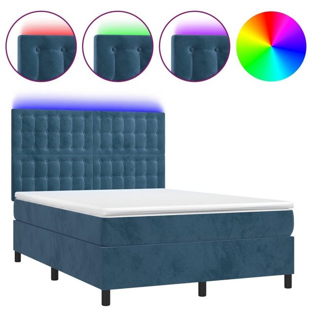 vidaXL Boxspringbett Boxspringbett mit Matratze LED Dunkelblau 140x200 cm S günstig online kaufen