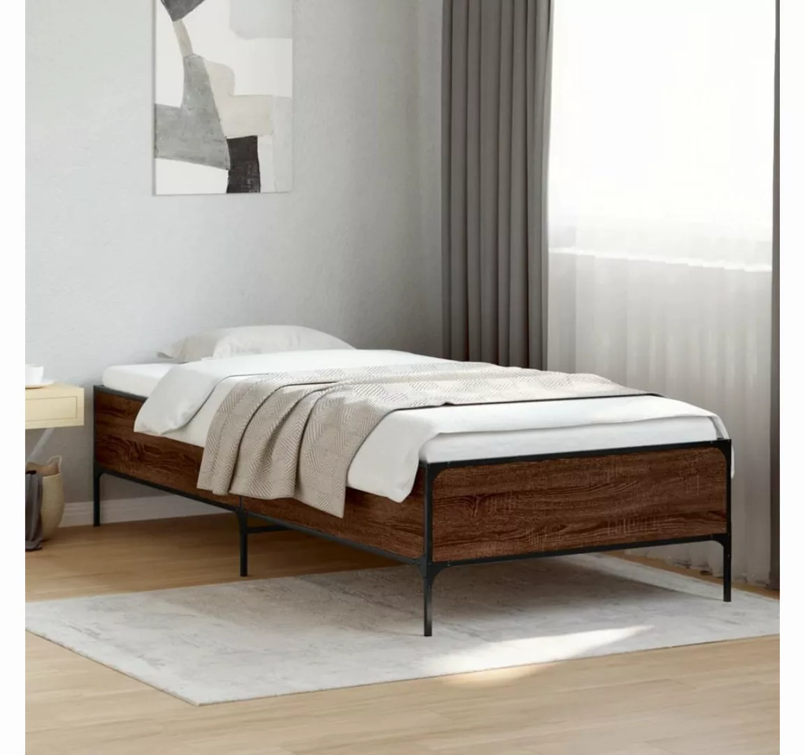 vidaXL Bett Bettgestell Braun Eichen-Optik 90x200 cm Holzwerkstoff Metall günstig online kaufen