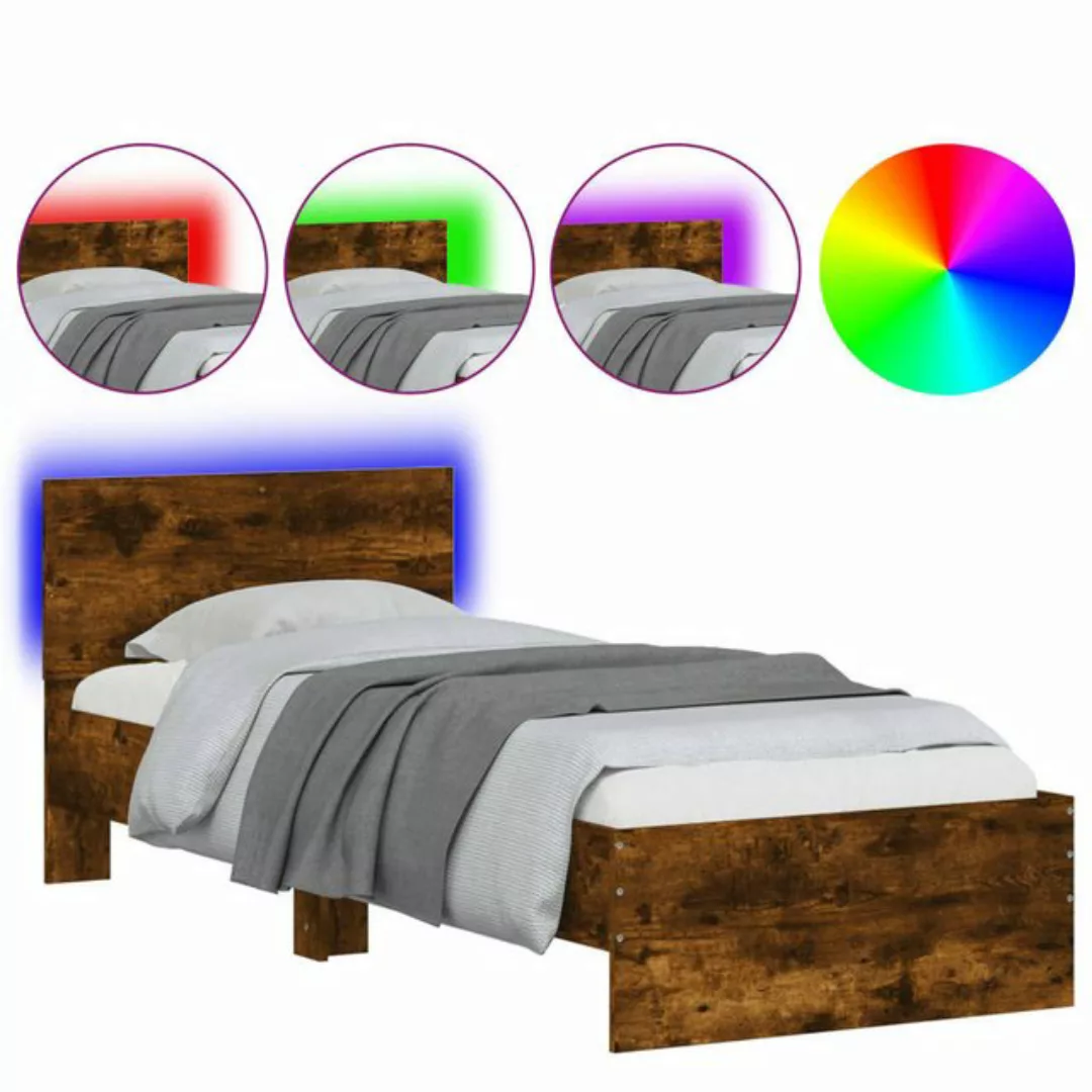 vidaXL Bett Bettgestell mit Kopfteil und LED-Leuchten Betongrau 90x200 cm günstig online kaufen