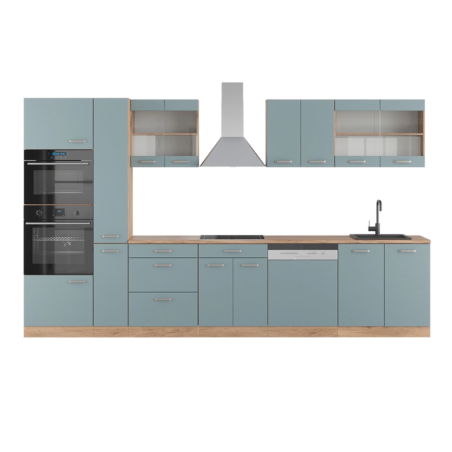Vicco Küchenzeile R-Line, Blau-Grau/Eiche, 350 cm günstig online kaufen