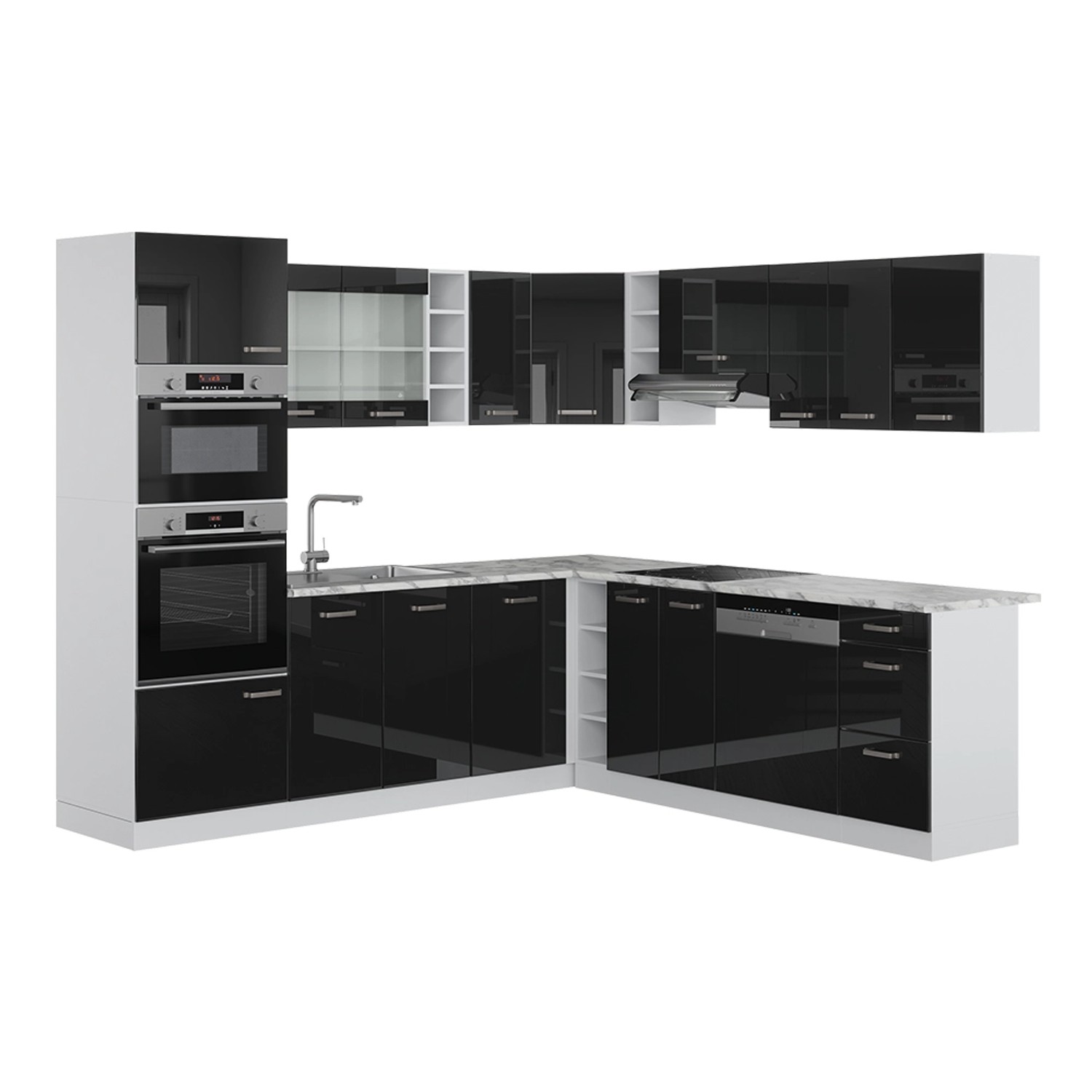 Vicco Winkelküche R-Line, Schwarz Hochglanz/Weiß, 237 günstig online kaufen