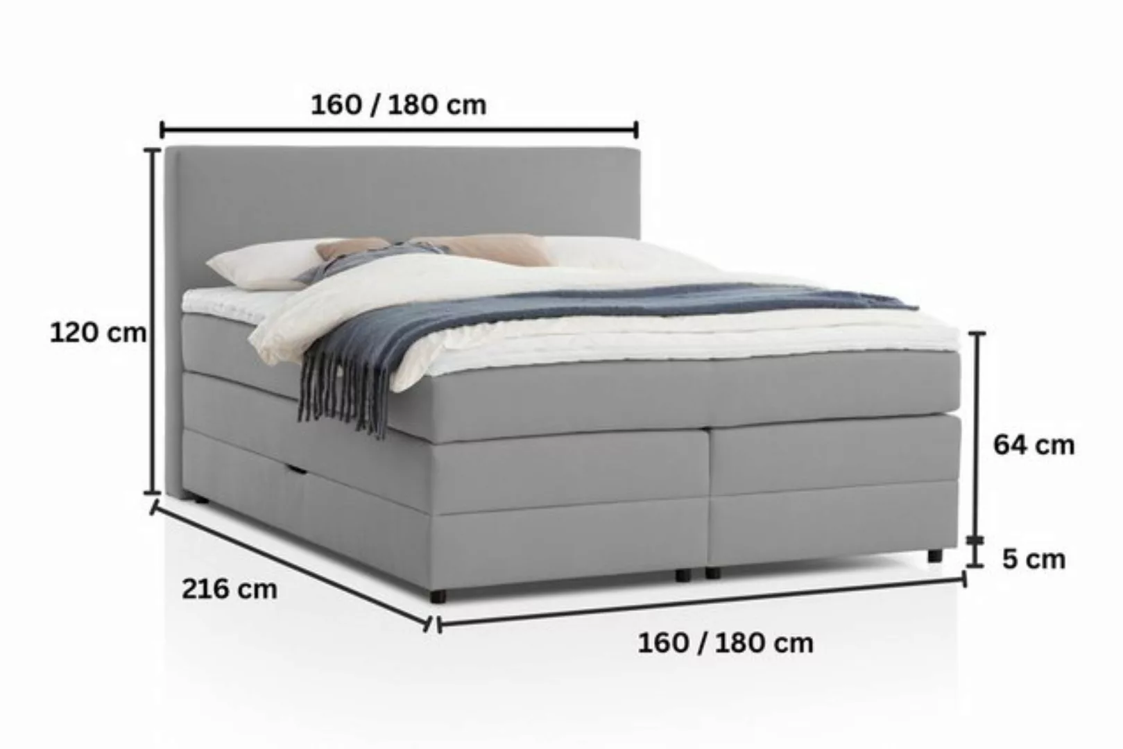 Belanoti Boxspringbett LOFT (Boxspringbett 180x200 mit Bettkasten, 7-Zonen günstig online kaufen