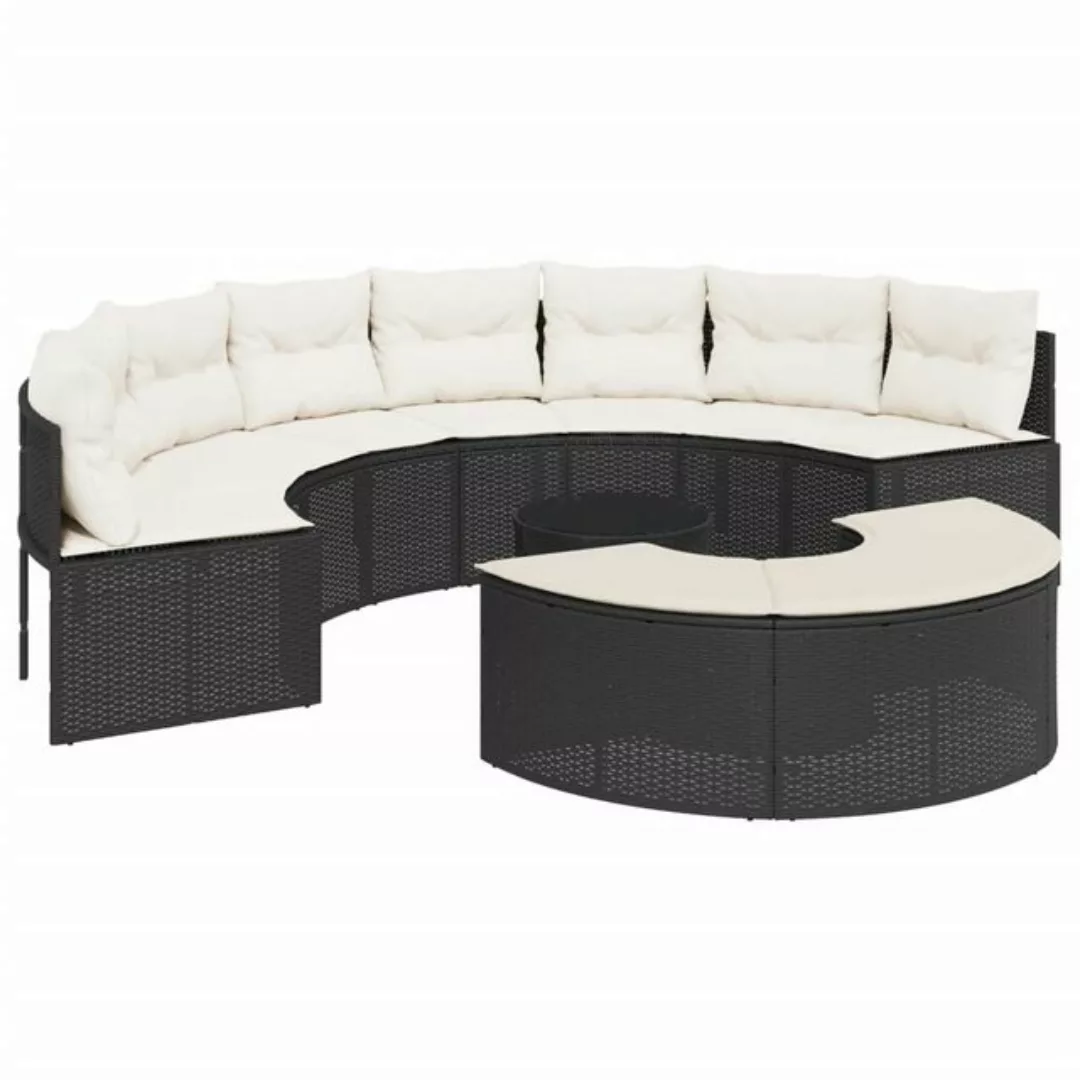 vidaXL Loungesofa 3-tlg. Garten-Sofagarnitur Halbrund Schwarz Poly-Rattan, günstig online kaufen