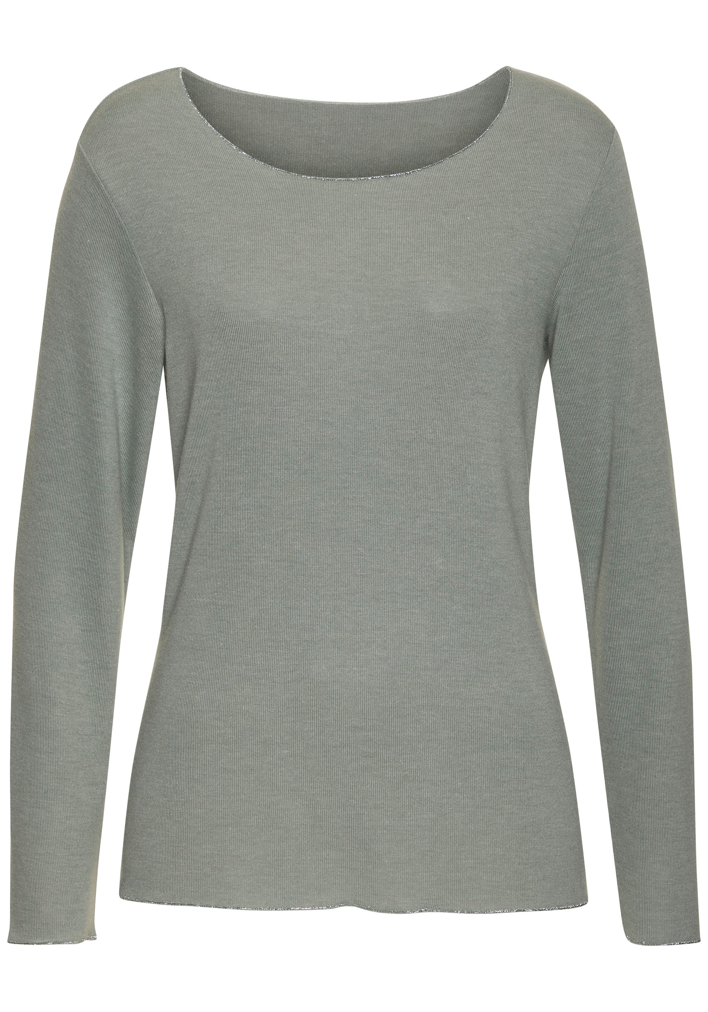 LASCANA Langarmshirt "mit feiner Glitzereinfassung", aus weichem Viskose-Fe günstig online kaufen