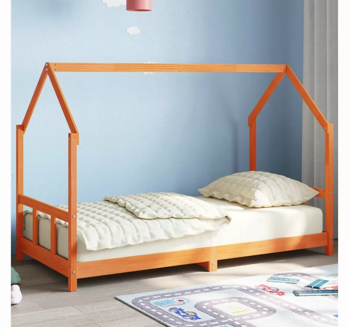 vidaXL Bett, Kinderbett Wachsbraun 90x190 cm Massivholz Kiefer günstig online kaufen