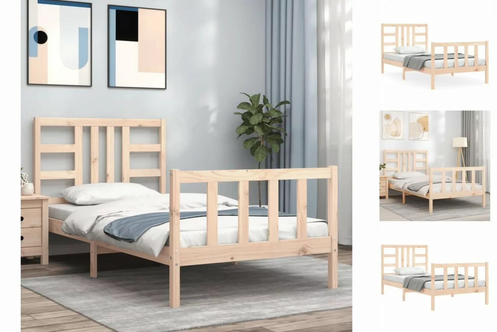 vidaXL Bettgestell Massivholzbett mit Kopfteil 100x200 cm Bett Bettgestell günstig online kaufen
