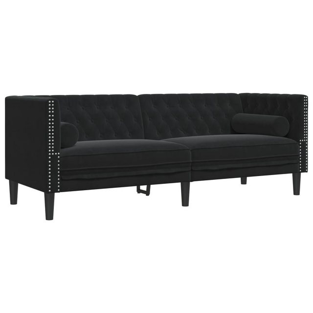 vidaXL Sofa Chesterfield-Sofa mit Nackenrollen 3-Sitzer Schwarz Samt günstig online kaufen