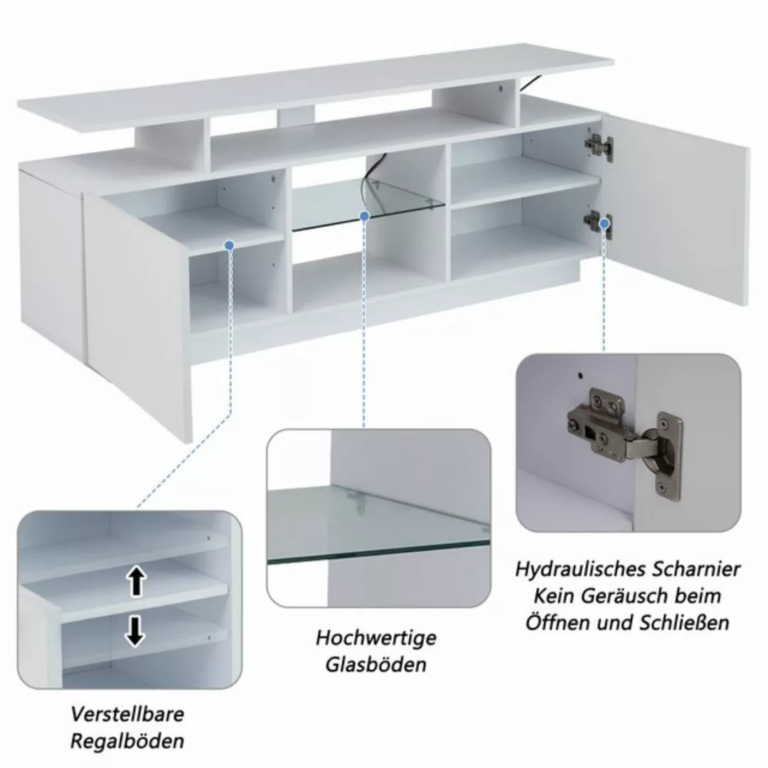 KoDise TV-Schrank mit LED-Beleuchtung, hochglänzende Türblätter mit Glasfäc günstig online kaufen