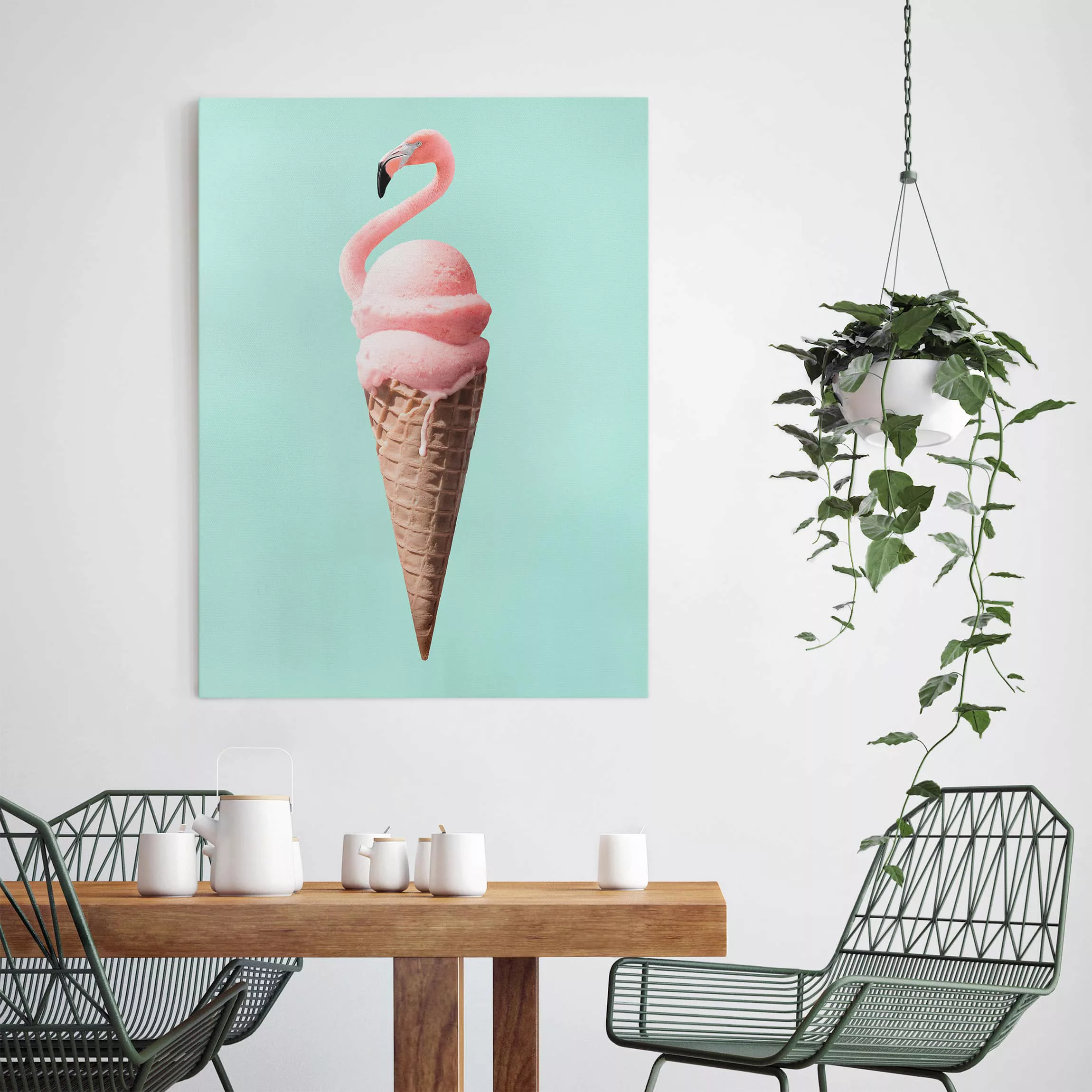 Leinwandbild Tiere - Hochformat Eis mit Flamingo günstig online kaufen