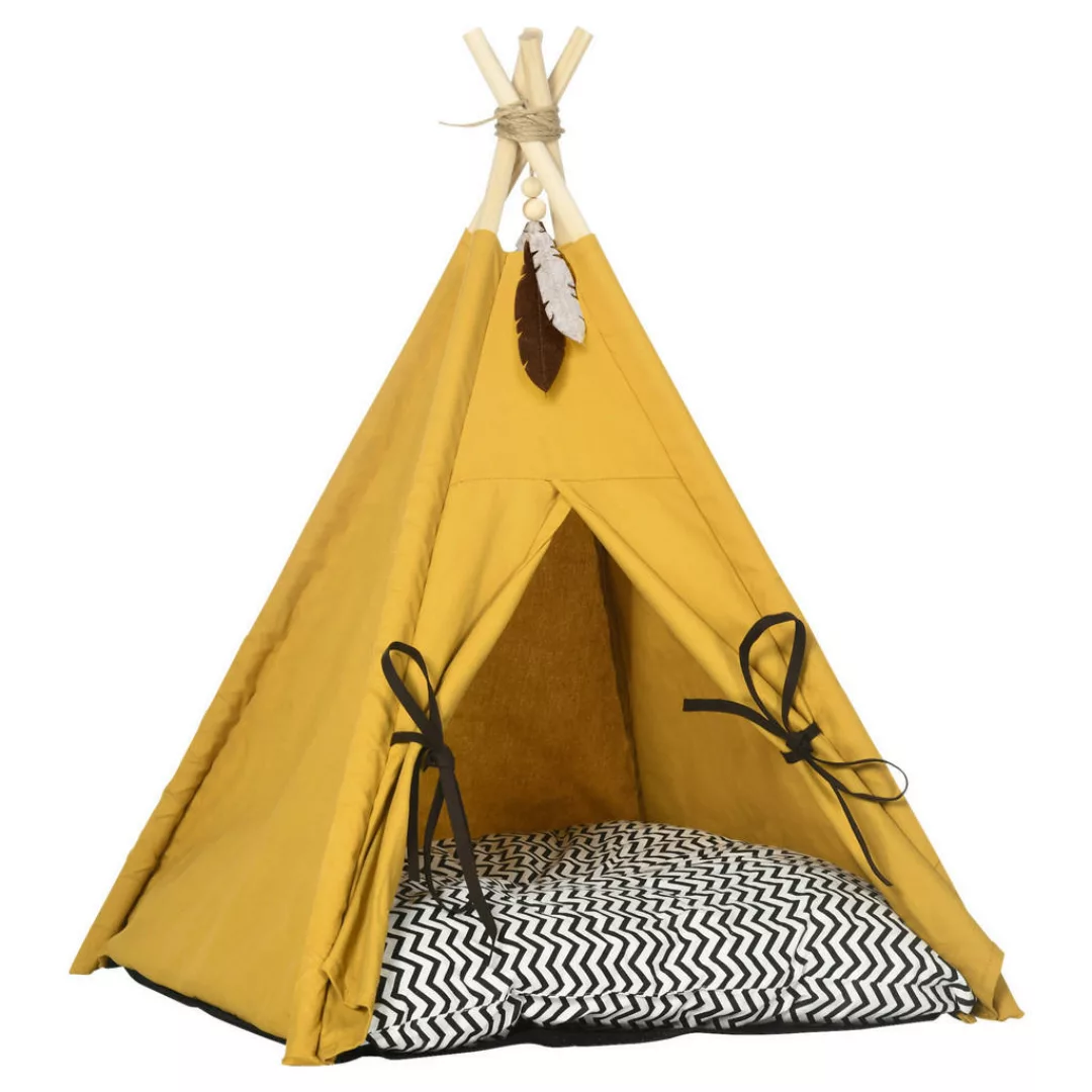 PawHut Katzenhaus  Tipi-Zelt Hundebett mit Kissen, rutschfest, mit Spielbal günstig online kaufen