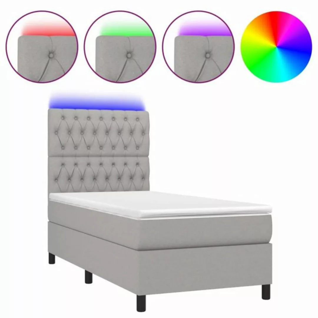 vidaXL Bett Boxspringbett mit Matratze & LED Hellgrau 90x200 cm Stoff günstig online kaufen