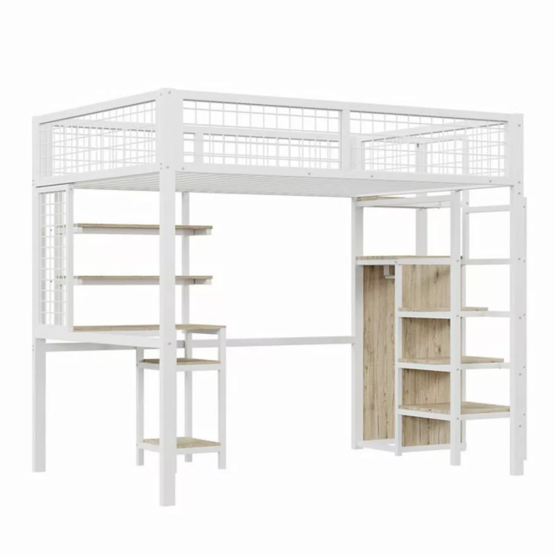 Odikalo Kinderbett Hochbett 90/140x200 Leiter Eisenrahmen Kleiderschrank Co günstig online kaufen