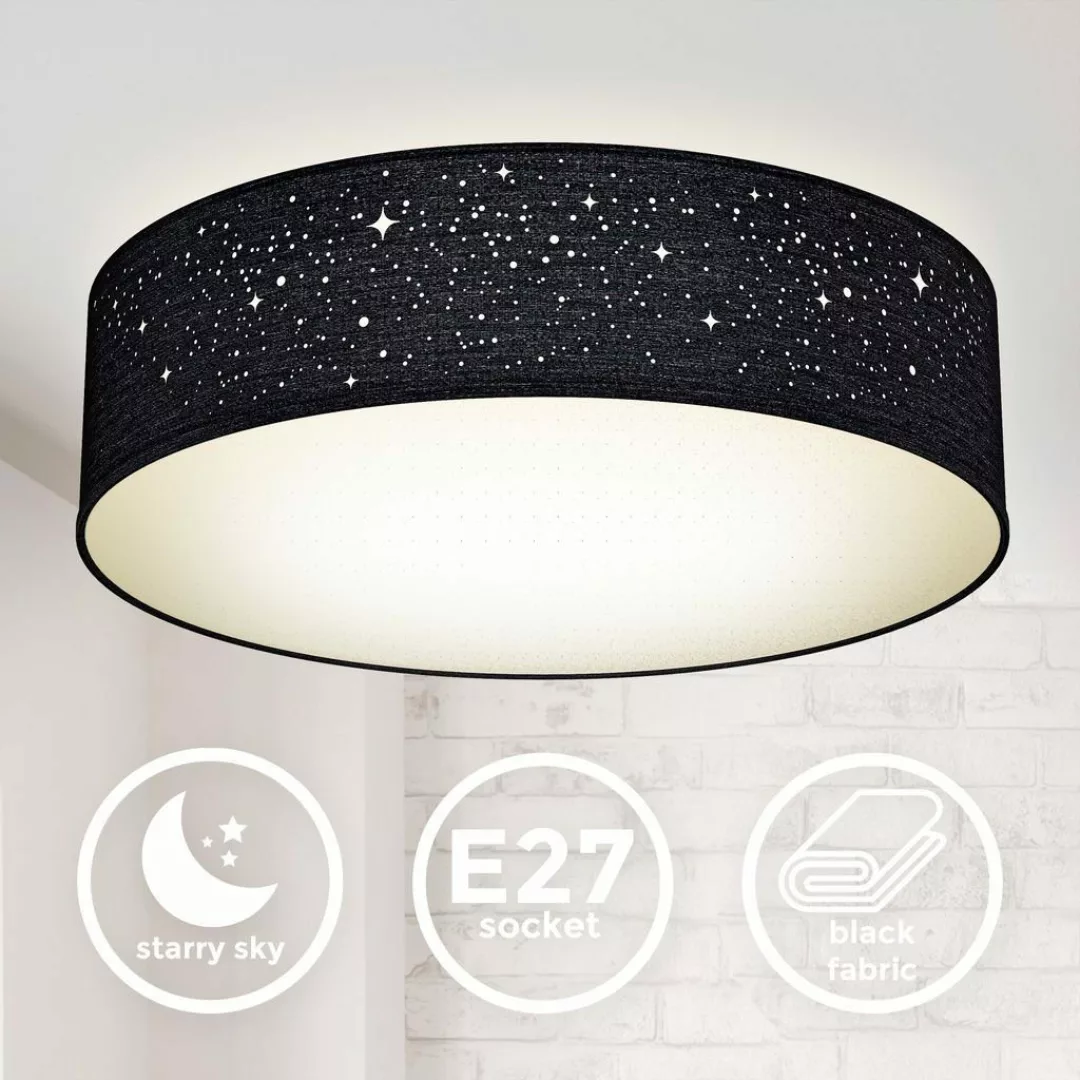 B.K.Licht Deckenleuchte Stoffdeckenlampe Schwarz E27 Sternenhimmel günstig online kaufen