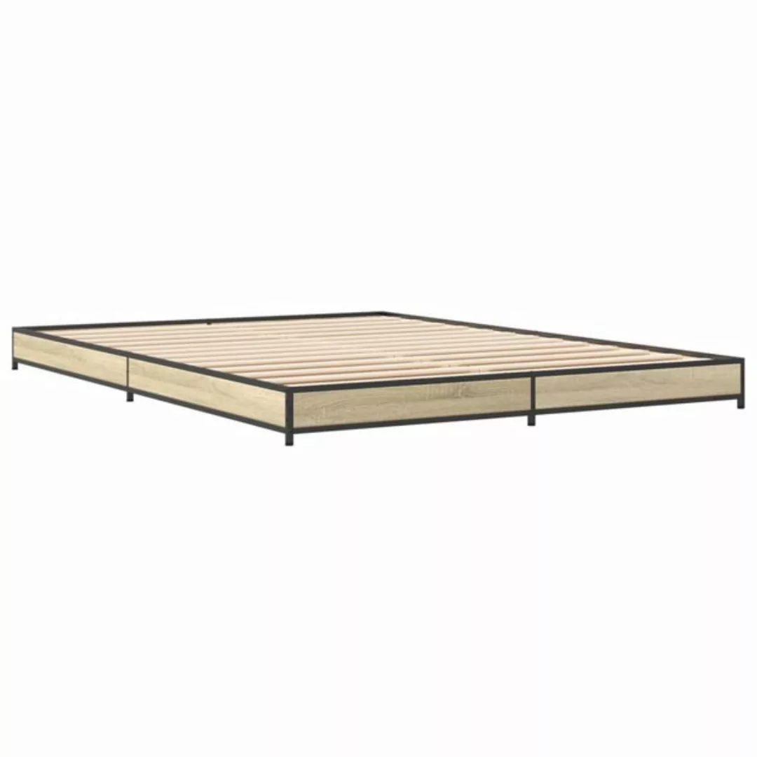 vidaXL Bett Bettgestell Sonoma-Eiche 150x200 cm Holzwerkstoff und Metall günstig online kaufen