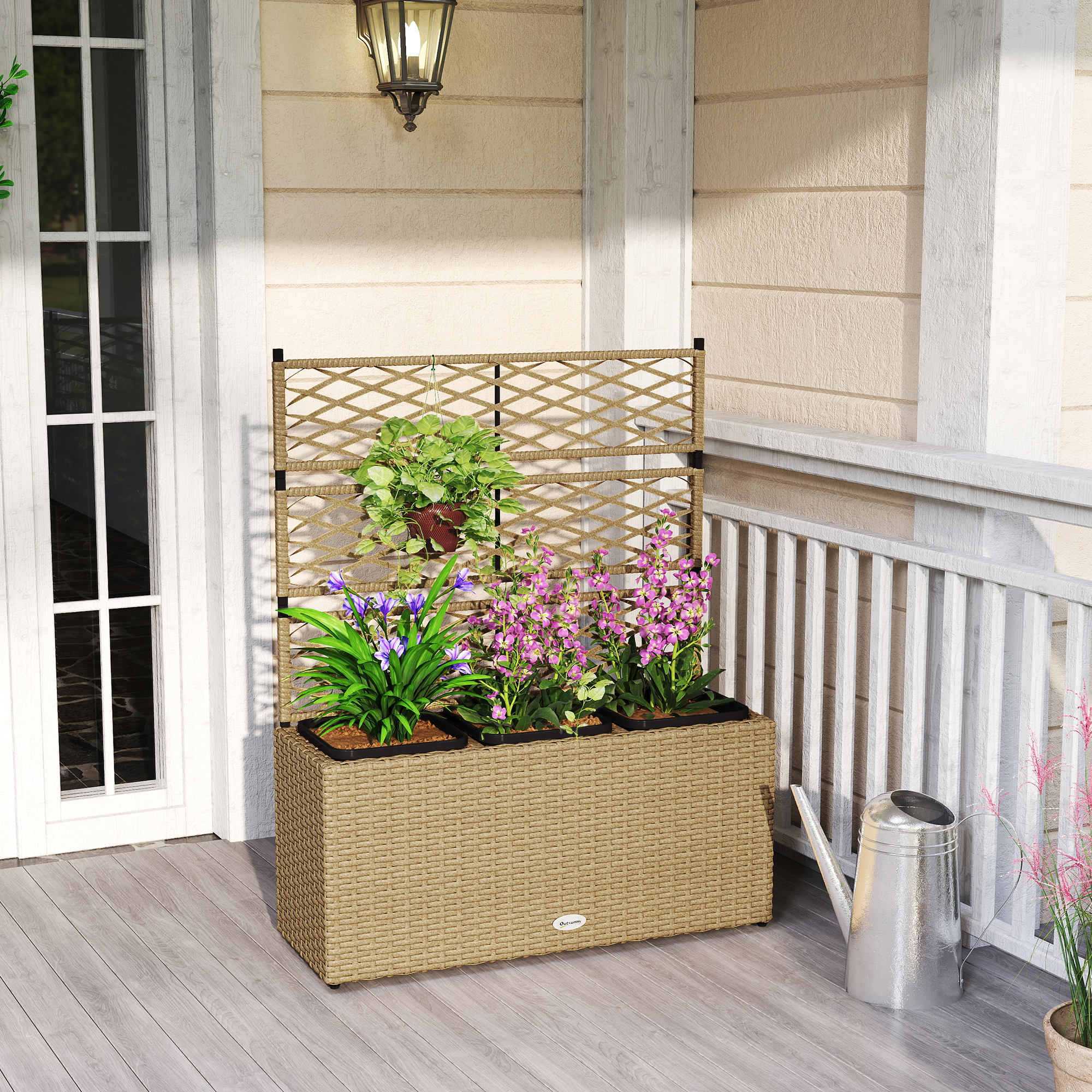 Outsunny Pflanzkübel mit Rankgitter 3 Töpfe Pflanzenkübel 33L Garten Balkon günstig online kaufen