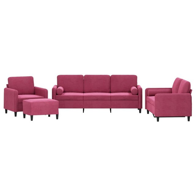 vidaXL Sofa 4-tlg. Sofagarnitur mit Kissen Weinrot Samt günstig online kaufen