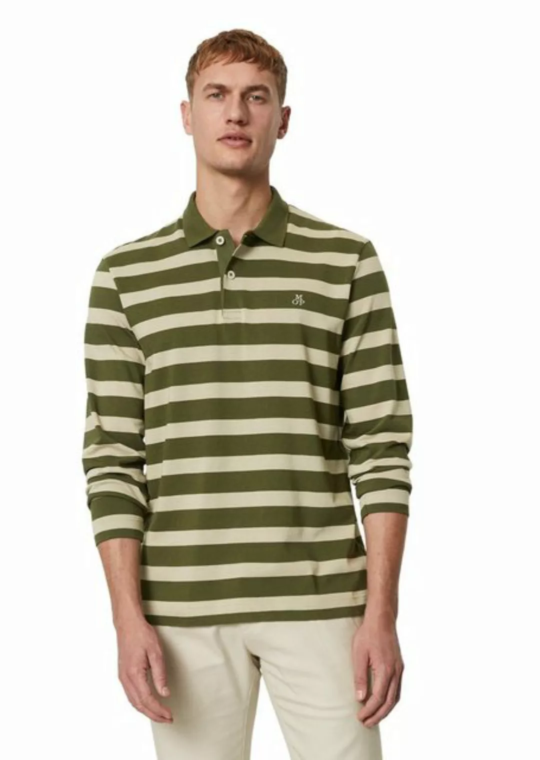 Marc O'Polo Langarm-Poloshirt mit garngefärbtem Streifenmuster günstig online kaufen