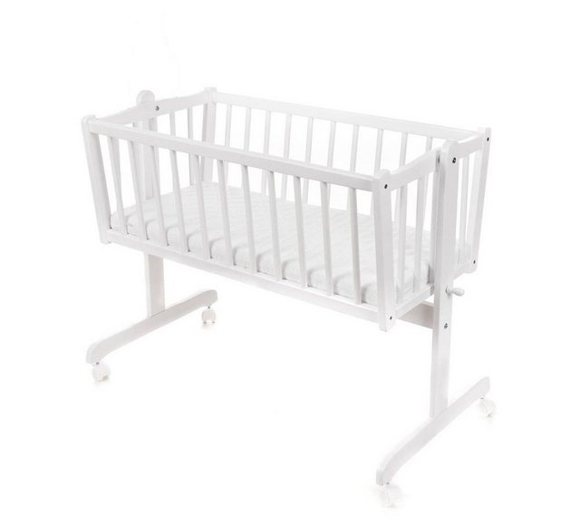 Babyhafen Babybett Babywiege Stubenwagen Kinderbett Weiß & Rosa mit Matratz günstig online kaufen