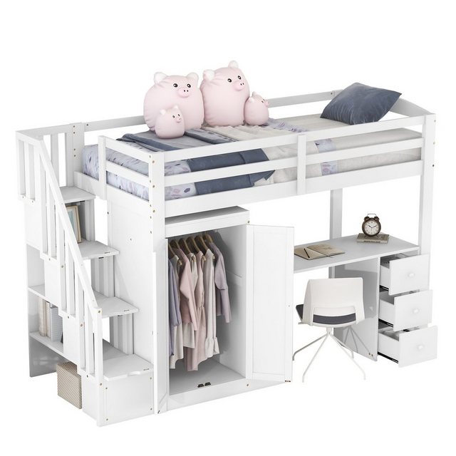 Odikalo Kinderbett Hochbett, Kleiderschrank Treppe Schreibtisch Schubladen, günstig online kaufen