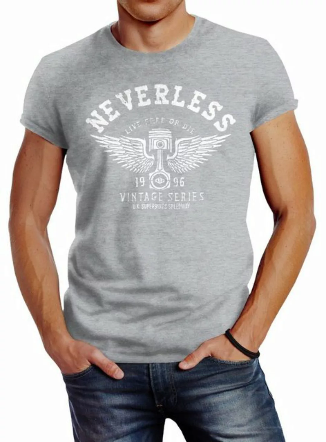 Neverless Print-Shirt Herren T-Shirt Biker Motorrad Motorblock Engine Flüge günstig online kaufen